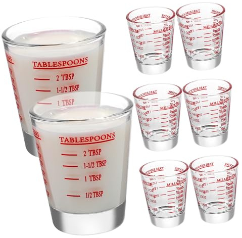 Mikinona 8 Piezas Vasos Medidores de Vidrio Tazas Pequeñas para Espresso y Cocina Medición Precisa Onzas y Base Gruesa Estable Uso Versátil para Repostería y Líquidos