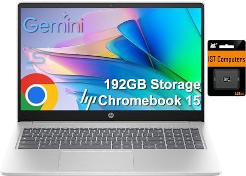 HP Chromebook Laptop 15 ( 15.6 Anti-Glare, Intel N200 (> i3-1115G4), 8GB DDR5 RAM, 192GB Storage (64GB eMMC + 128GB SD Card), Numeric KB) Home & Student, Webcam w/Shutter, Wi-Fi, Chrome OS, Silver