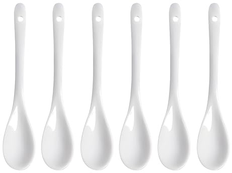 6 Pièces Cuillere a Soupe, 13cm Cuillères en Céramique Blanche Classique, Long Manche Cuillere Porcelaine à Oeufs Design pour Café Desserts Thé Soupe Cuisine Maison et Bureau Restaurants et Magasins