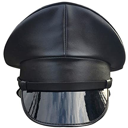 Jojomis Cappello da Capitano Deluxe Ufficiale Tedesco con Visiera in Pelle PU per Costumi Esercito Halloween- Nero 57