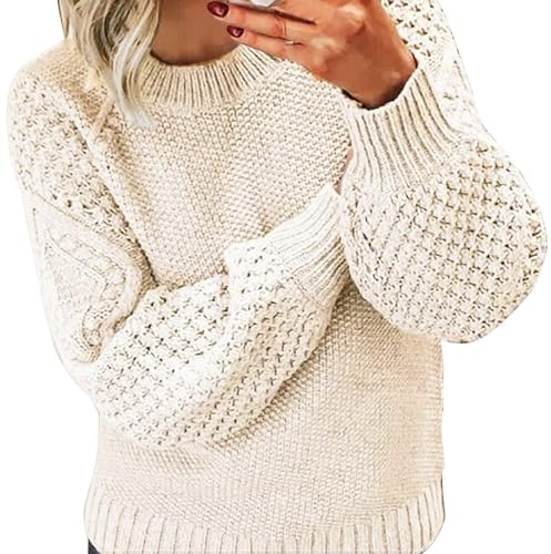 2025 Nuevo Suéter Mujer Elegante Y Elegante Cuello Redondo Suéter Fino Oversize Mujer Manga Larga Sudadera Invierno Grueso Caliente Suéter Casual Ancho Alto Punto Versátil Túnica Color Sólido Xxxxxl