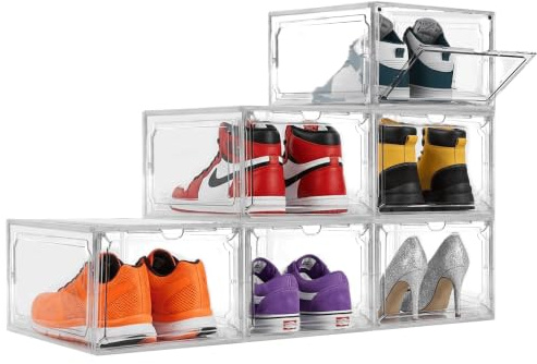DOKONEN Cajas de Zapatos (Pack de 6) Transparentes y Apilables | Zapatero Organizador de Plástico para Interior de Armario, Sistema de Almacenaje y Almacenamiento Modular
