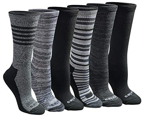 Dickies Women's Dri-Tech Fashion Moisture Control Crew Socks, Available in S-XL (6, 12 Pairs), Black Stripe (6 Pairs), Medium