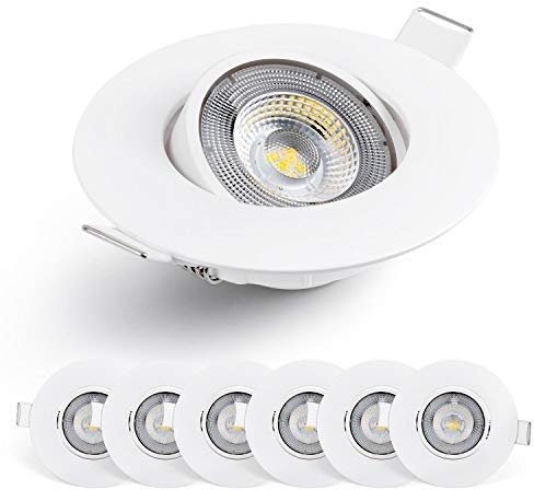 EMOS Spot LED Encastrable 230V, 5W / 450lm, 50° orientable, Plafonnier LED encastré, blanc neutre 4000K, Lot de 6 Spots de plafond pour l'intérieur, extra plat, ronde, Couleur blanc