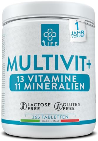 Multivitamin Tabletten Hochdosiert PiùLife – 365 Stück Jahresvorrat, 1 am Tag – Hochwertiger Vitamine & Mineralien Komplex mit 24 Nährstoffen – Glutenfrei & Laktosefrei – Für Erwachsene & Kinder
