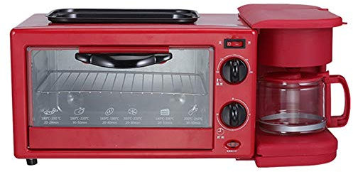 ChengBeautiful Maquina De Desayuno 3-en-1 Multi-función de café Horno de Pan automático Mini eléctrico Desayuno Máquina (Color : Red, Size : 52.3x30.2x28CM)