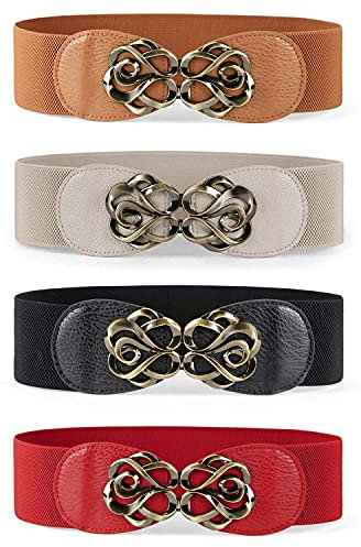 JasGood 4 Stück Damen Breiter Gürtel,Elastischer Fashion Taillengürtel,Damen Stretchy Ledergürtel für Kleid