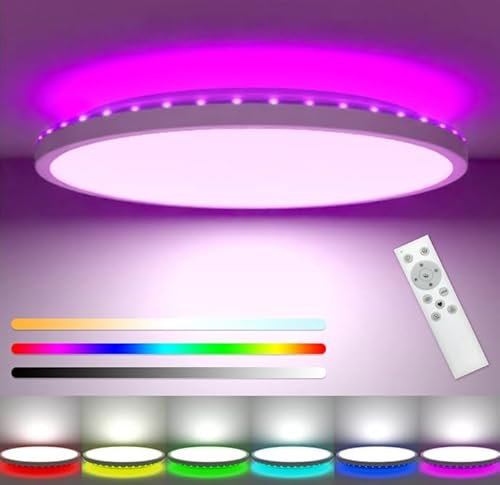 30CM LED Ceiling Light Dimmable, 24W 3200LM Bathroom Lights Ceiling with Remote Control, RGB Color Changing, 3000-6500K, Timer & Memory, Round Flush Ceiling Lamp for Bedroom Living Room Kitchen