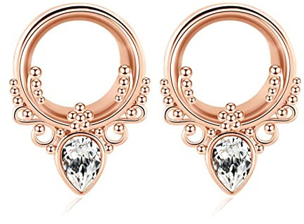 Tappi per Orecchie 6mm, Flesh Tunnel in Acciaio Chirurgico 2pcs Orecchino Piercing Uomo Con Bordo in Filigrana E Zirconi
