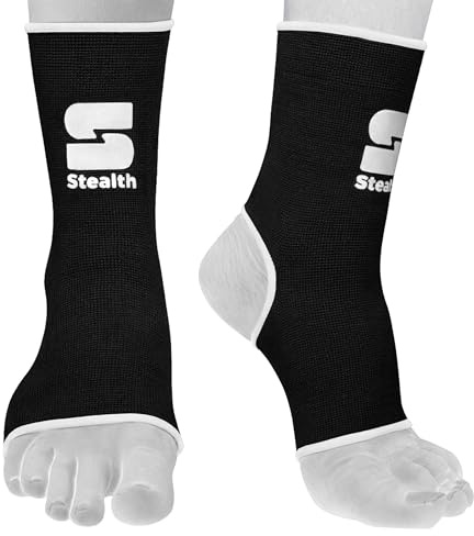 Stealth Sports Ankle Support |Durable Compression Ankle Support for MMA, Muay Thai, Kickboxing, and Gym Training | Flexible, Breathable, and Non-Slip Design for Maximum Stability (White & Black, L/XL)