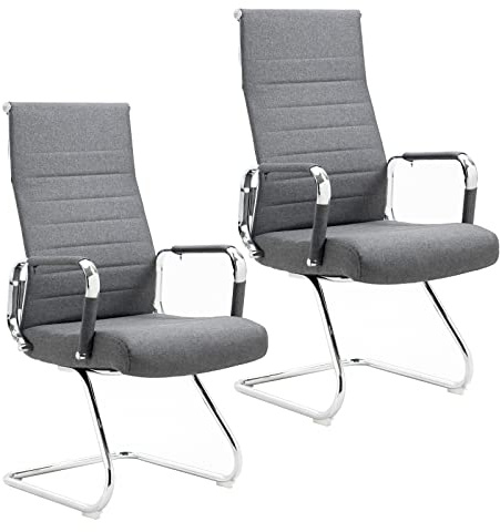 SVITA Office Comfort 2X Besucherstuhl Freischwinger-Stuhl mit Armlehne Konferenzstuhl ohne Rollen Armlehnstuhl Office-Stuhl Stoff Dunkelgrau