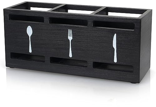 Ayiaren Wooden Silverware Caddy Flatware Cutlery Holder Wood Silverware Organizer Containers Small Black Kitchen Utensil Holder for Countertop Spoon and Fork Holder Flatware Utensils Caddy for Party