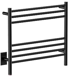 Natural 7 Bar 25inch Straight Heated Towel Rack with PTSelect Switch - Matte Black