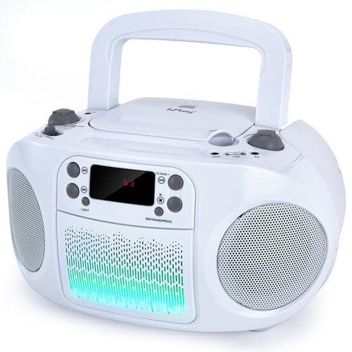 hPlay GC09 Kids Boombox, CD Player, Bluetooth connectivity for Smartphones, AUX, USB, Radio and MP3 connectivity, Sing Along Function, USB Power Adapter Included (Microphone not Included)- White