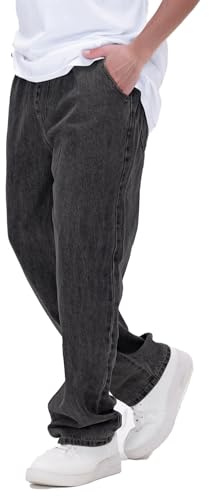 GINGTTO Jean Baggy Homme Ample Jeans Loose Fit Denim Jambe Large Pantalon Gris 36