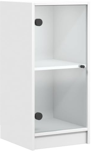 vidaXL White Side Cabinet with Glass Doors- Engineered Wood Storage Cupboard for Living Room/Bedroom, Display Cabinet Unit – 35x37x75.5 cm