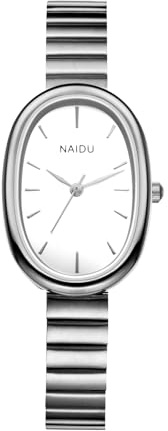 Silverora Orologi da donna in acciaio inox, ovali: 3 ATM, impermeabile, sottile, analogico, al quarzo, regolabile, cinturino in acciaio inox, con scala a travi, regali per le donne, argento, Bracciale