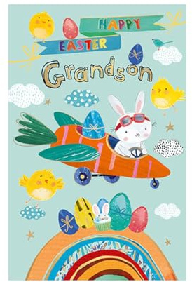 WORDS 'N' WISHES Easter Card for a Lovely Grandson, 21.7 x 14.4 cms, FSC Certified and Multi-Coloured