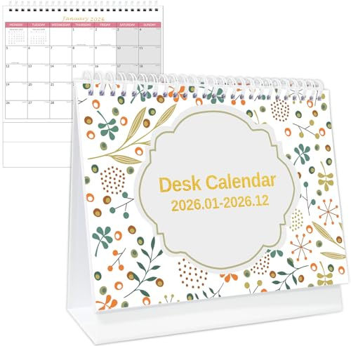 Desk Calendar 2026 - Desktop Calendar 2026 UK, Monthly Desk top Calendar (Jan to Dec 2026),Standing Flip 2026 Advent Calendars Month to View,Strong Twin-Wire Binding,for School Office Home-Simpify