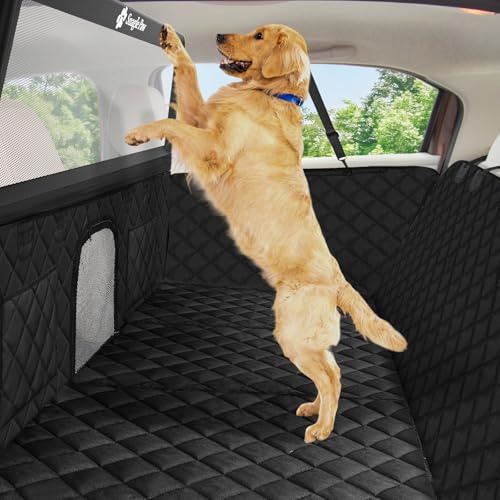 Snagle Paw Dog Car Seat Cover & Back Seat Extender,31Super High Pet Barrier with Anti-Slip Hard Bottom Hammock Holds 440lbs,Water-Resistant Car Seat Protector for SUV,Trucks,Easy-Clean,Patent Pending