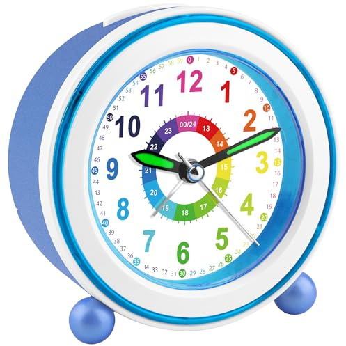GUUMUXIN Sveglia Analogica per Bambino Senza Ticchettio, Sveglias per Bambini con Luce Notturna, Orologio da Comodino con Snooze, Sveglia Didattica a Batteria per Bambini e Bambine