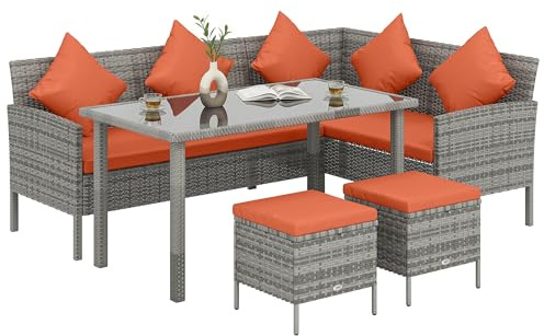 Outsunny 5 Pieces Rattan Garden Furniture Set 6 Seater Wide Seat Orange
