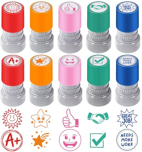 TWINKLEMON 10 tampon Enseignant Trié Tampons Encreurs Automatiques pour Récompenser les Enseignants Tampon Coloré D'Encouragement et de Correction pour les Devoirs des Élèves et les Enseignants