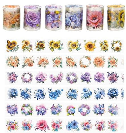 YALiya 6 Stück Washi Tape Sticker, Washi Tape Set, Washitape, Geeignet zum Anbringen auf Oberflächen von Notebooks, Handyhüllen, Schreibwaren, Aufbewahrungsboxen und Ähnlichen Gegenständen