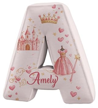 GIFTIMIZED Princess Custom Name Alphabet 3D Letter Cushion Personalised Pillow Soft Plush Kids Bedroom Nursery Decor Custom Colour Initial Gift Baby Girl Room Decorative Throw Cushion