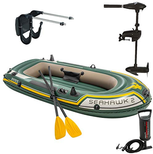 Intex Motorboot Schlauchboot mit Aussenbordmotor + Heckspiegel + Paddel, Pumpe Set für 2 Personen Komplettset
