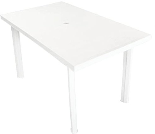 vidaXL Gartentisch mit Schirmloch Witterungsbeständig Esstisch Campingtisch Tisch Terrassentisch Gartenmöbel Weiß 126x76x72cm Kunststoff