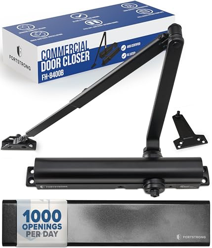 Commercial Door Closer – Black Heavy Duty Grade 1 Automatic Door Closer for Commercial Use - Auto Hydraulic Spring Hinge - FS-8400 UL Listed, ADA Adjustable Spring Closure Arm No Slam Self Closing