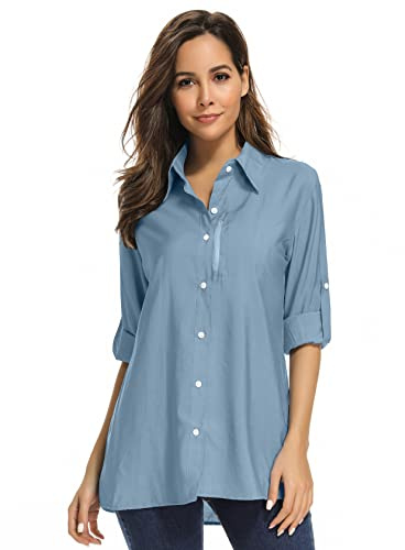 Women's UPF 50 Long Sleeve Sun Protection Shirts Quick Dry Outdoor Fishing Hiking Travel Shirt (5019 Blue, XX-Large)