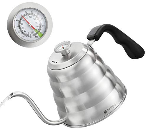 1.2 L Hervidor de Agua con Cuello de Cisne de Acero Inoxidable, Hervidor de Agua con Termómetro para Placas de Gas e Inducción, Gooseneck Kettle para Preparar Té y Café, Plata