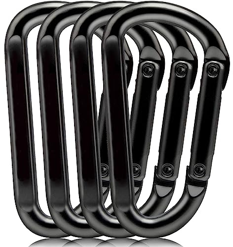 EZYA Carabiner Clip, 860lbs, 3 Heavy Duty Carabiner, D Ring Hooks - Keychains, Camping, Hiking Accessories, Caribiniers for Dog Leash, Hammocks, Yoga Swing, Gym etc, Black, 4PCS