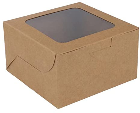 EDATOFLY 50 Stück Cupcake Schachtel, Braune Kraftpapier Geschenkboxen mit Sichtfenster Karton Box Verpackung Faltschachtel mit Sichtfenster für Kekse, Kuchen, Dessert, Geschenke