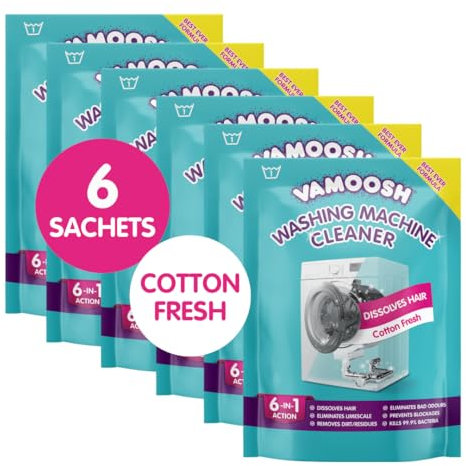 Vamoosh 6-in-1 Washing Machine Cleaner, Cotton Fresh Scent. Dissolves Hair, Eliminates Bad Odours, Removes Limescale, Deep Clean, Leaves Smelling Fresh, Antibacterial, Descales, 6 Washes