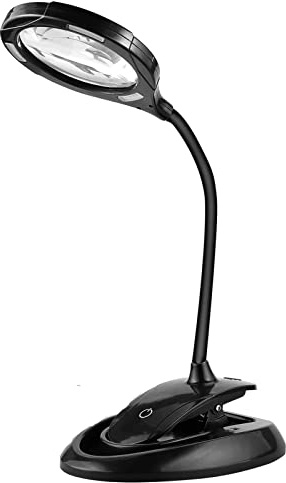 eSynic Black Magnifying Glass with Light Flexible Magnifying Lamp Rechargeable Magnifier with Light and Desk Maginifier Lamp With 15 Bright LEDs a 5x &10x Optical Lens Perfect for Reading Craft etc