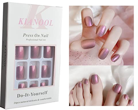 48 Stück Künstliche Nägel Zum Aufkleben, Aurora Lila Fingernägel Fußnägel Zum Aufkleben Set, Glossy Acryl Fussnägel Künstliche Nägel Kurz Full Cover Nail Tips Für Frauen Und Mädchen