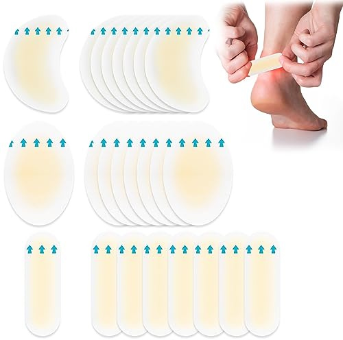 Bohoray 24 Pieces Blister Plasters for Feet, Bandages Invisible Hydrocolloid, Blister Plasters for Toes, Invisible Hydrocolloid Gel for Hand Fingers Forefoot Sole Protector and Guard Skin