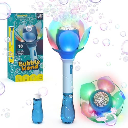 PANACARE Blumen Seifenblasenstab, Elektronische Seifenblasenmaschine Kinder mit Seifenblasenlösung/Akku/Licht, Bubble Machine 10000+ Blasen Spielzeug Kinder Geschenk/Geburtstag/Party/Hochzeit (Blue)