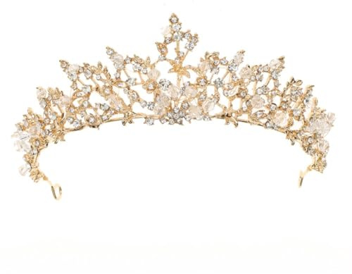 TITIVATE Tiara Crystal Crown Wedding Tiara Bridal Tiara Crystal Rhinestone Tiara Crown Princess Tiara, Crystal, Rhinestone, Alloy, (One Size, 1598-Gold)