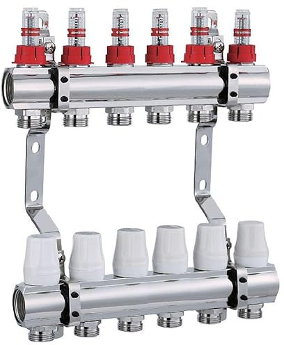 AQUA HEATING Collecteur De Circuit De Chauffage Pour Plancher Chauffant 6 Circuits De Chauffage 1 Pouce 10 Bars Collecteur De Chauffage Au Sol En Laiton Nickelé