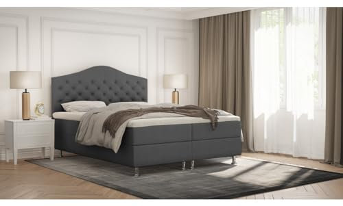 Verona Idee Boxspringbett Mars Kontinental 6 Größen Inkl. Lattenrost XXL Bettkasten 120cm x 200cm Grau Bonell Matraze und Toper 4cm