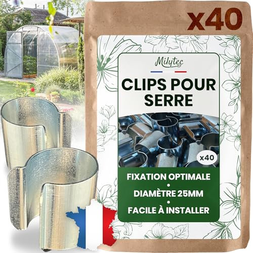 MILYTEC 40 Clips pour Serre de Jardin 25mm - Accessoire Fixation Bâche Serre - Attaches de Jardinage Professionnelles