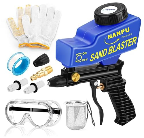 NANPU Light-Duty Air Sandblaster Gun Kit with Gravity Feed, Ceramic Nozzle, Metal Body, for Small Project Surface Prep, Paint & Rust Removal, Metal/Wood/Glass Etching, Requires Air Compressor