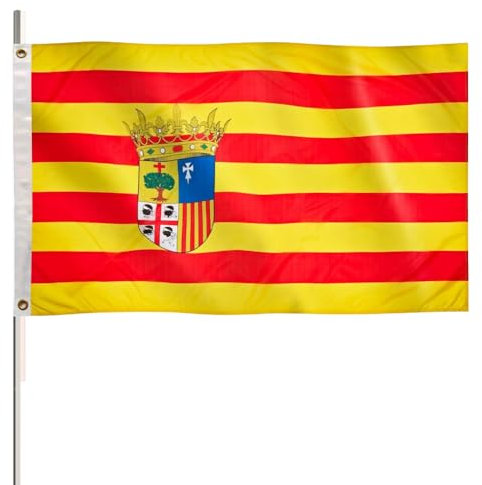 Bandera De Aragón 90 * 150 cm con 2 ojos de Latón Bandera de La Comunidad Autónoma de Aragón Colores Vivos Poliéster Desfile del Mundial Celebración Decoración
