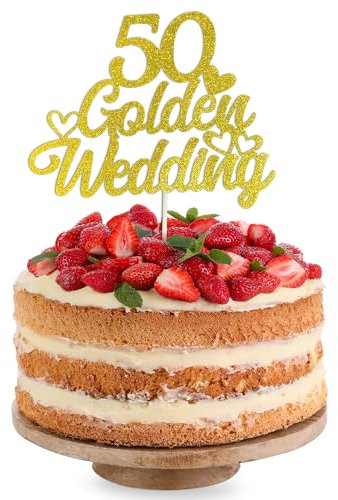 SUBTAVIK Tortenaufsatz zum 50. Hochzeitstag, Goldglitzer, Tortenaufsatz zur 50. Goldenen Hochzeit, Herz-Hochzeitstag, Tortendekoration für Feier, Jubiläumsparty, Tortendekorationen