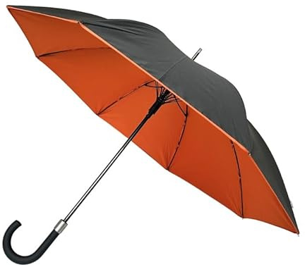 SMATI Parapluie Canne - Design - DOUBLE Toile - Chic - Très SOLIDE - Anti Vent - Baleinage en FIBRE - Couleur COGNAC