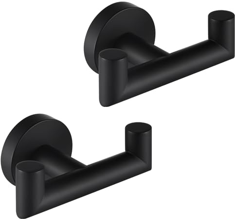 APLusee Matte Black Double Towel Hook 2 Pack, Stainless Steel Clothes Hook, Wall Mounted